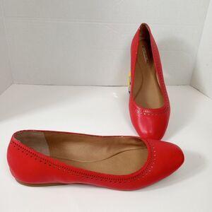 Tahari 9.5 Square Toe Ballerina Flats Red FLAWS Cut Outs Leather Preppy Classic
